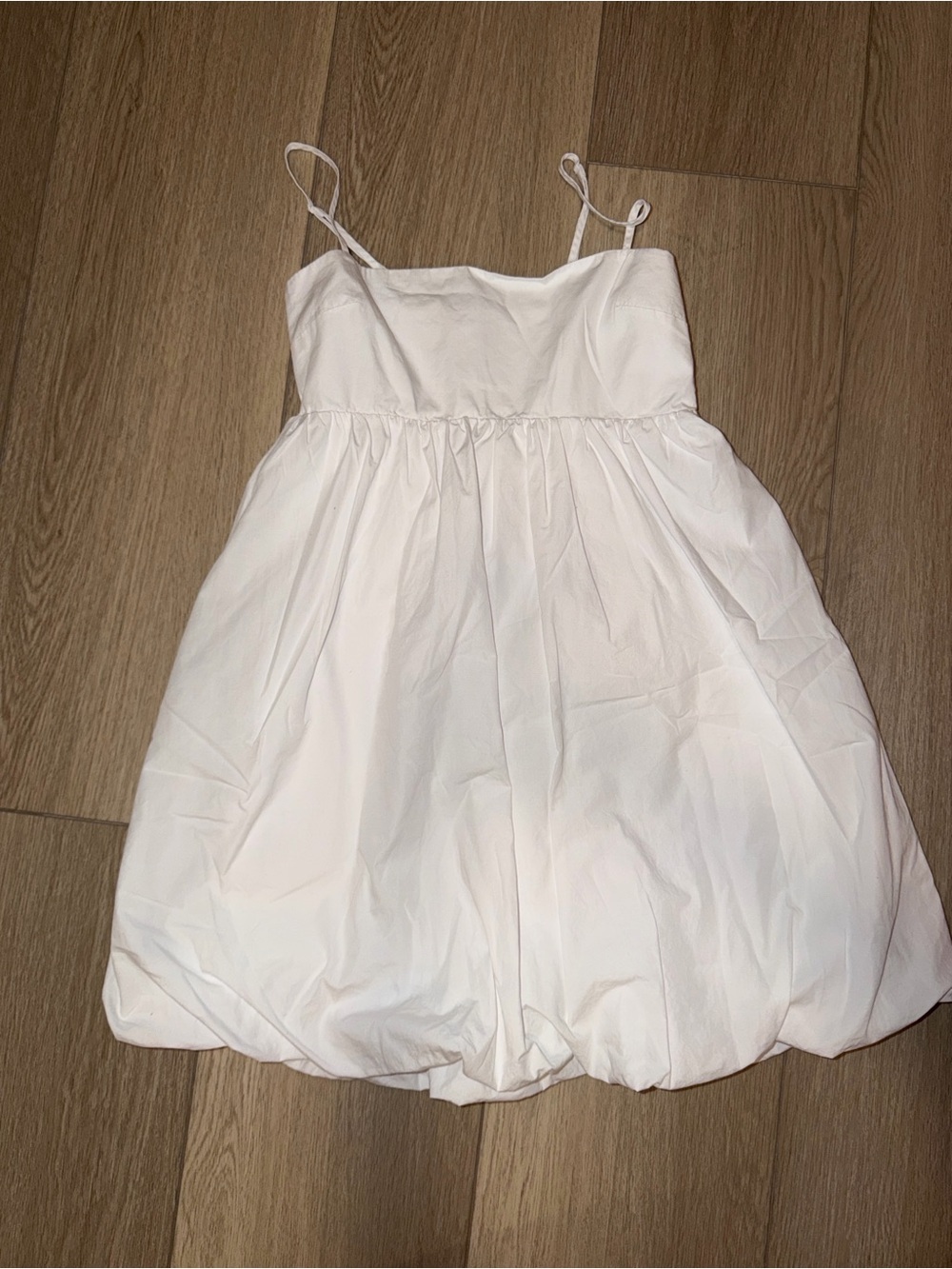 Sunday Best White Spaghetti-Strap Bubble Hem Dress